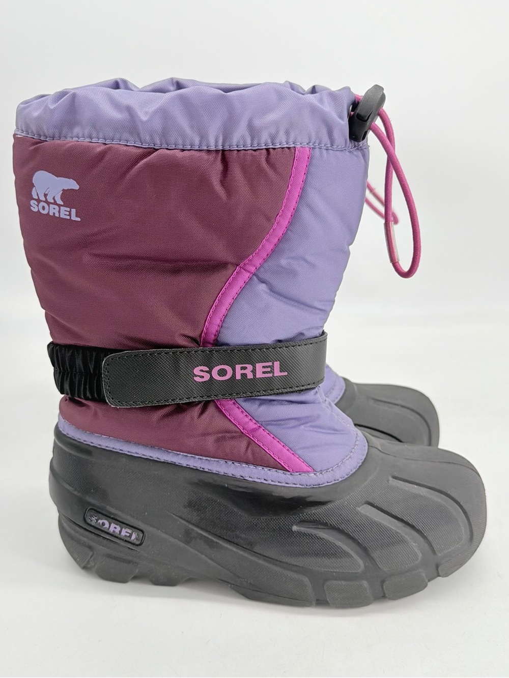 Sorel Flurry Waterproof Insulated Snow Boot Girls Size 2 Purple Burgundy Winter